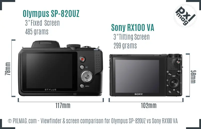 Olympus SP-820UZ vs Sony RX100 VA Screen and Viewfinder comparison