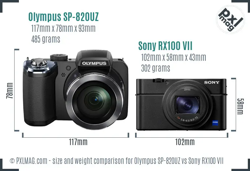 Olympus SP-820UZ vs Sony RX100 VII size comparison