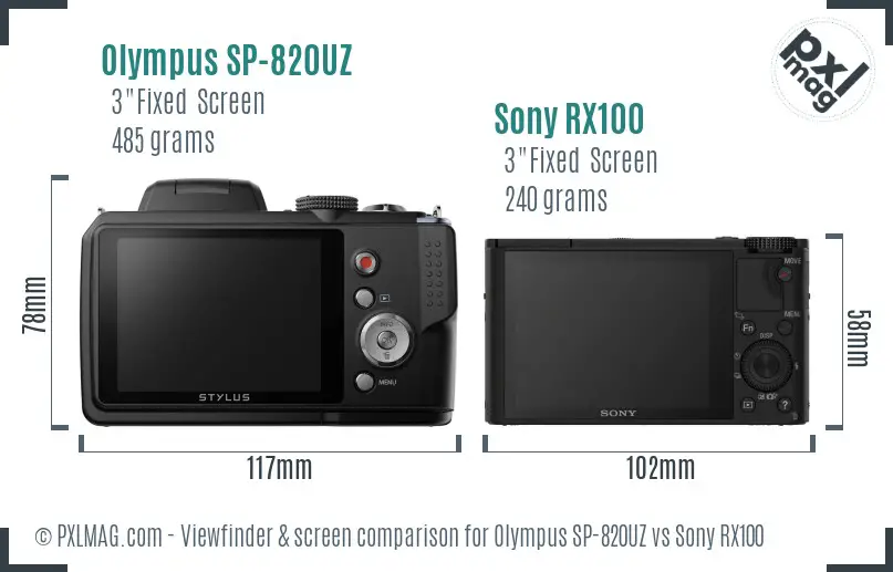 Olympus SP-820UZ vs Sony RX100 Screen and Viewfinder comparison