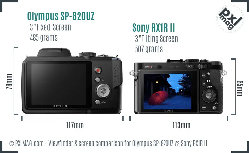 Olympus SP-820UZ vs Sony RX1R II Screen and Viewfinder comparison