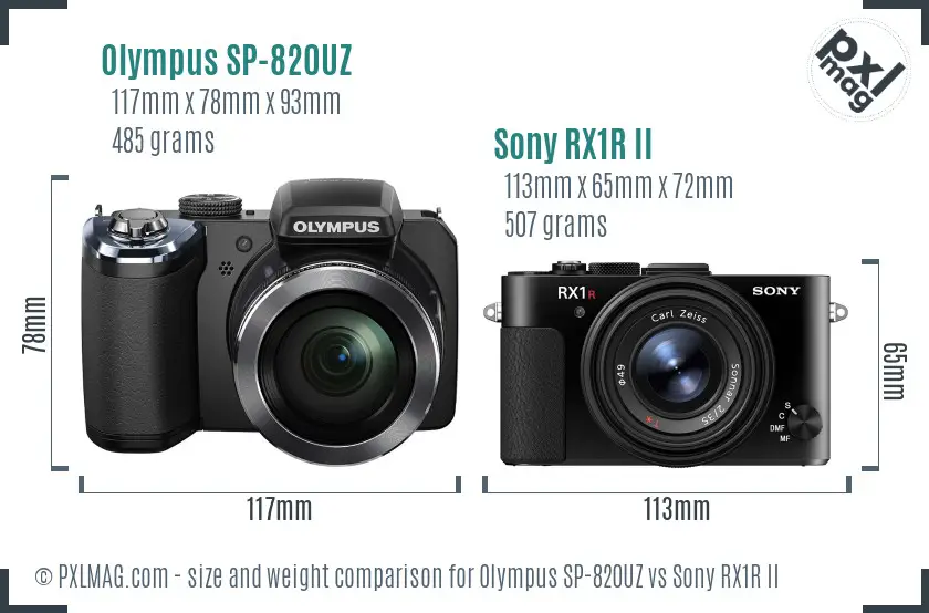 Olympus SP-820UZ vs Sony RX1R II size comparison