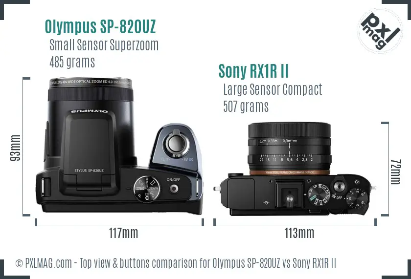 Olympus SP-820UZ vs Sony RX1R II top view buttons comparison