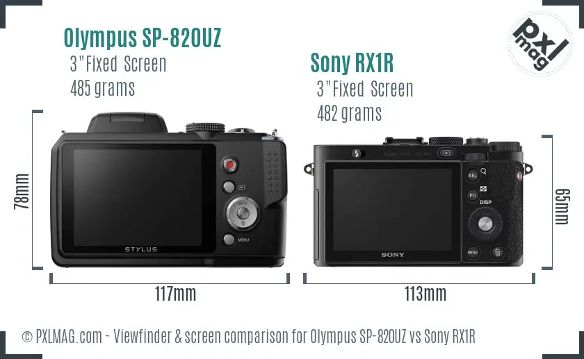 Olympus SP-820UZ vs Sony RX1R Screen and Viewfinder comparison