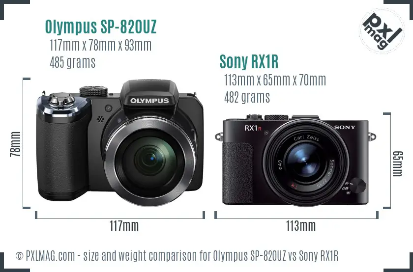 Olympus SP-820UZ vs Sony RX1R size comparison