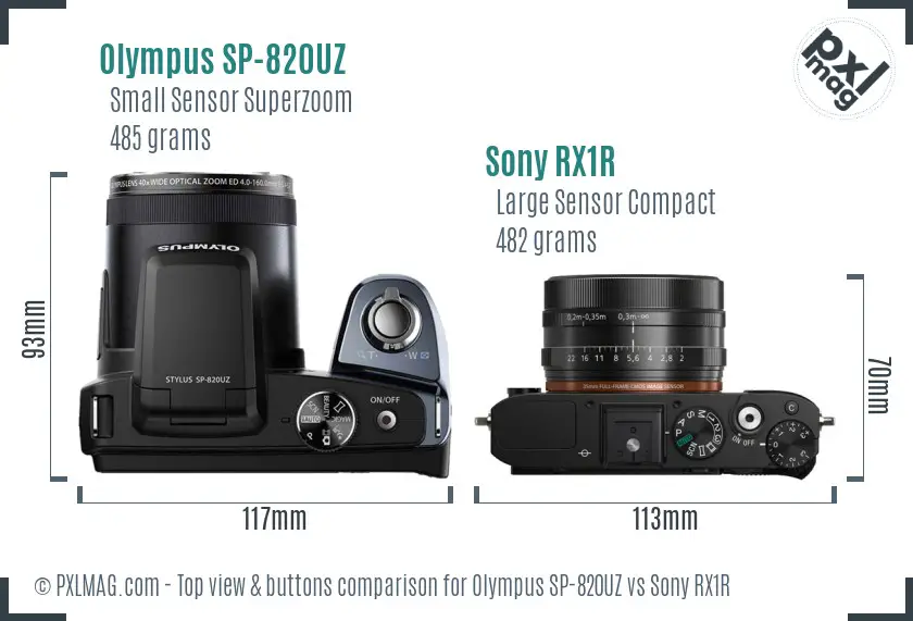 Olympus SP-820UZ vs Sony RX1R top view buttons comparison