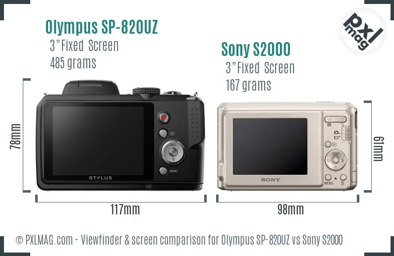Olympus SP-820UZ vs Sony S2000 Screen and Viewfinder comparison Olympus SP-820UZ vs Sony S2000 Screen and Viewfinder comparison