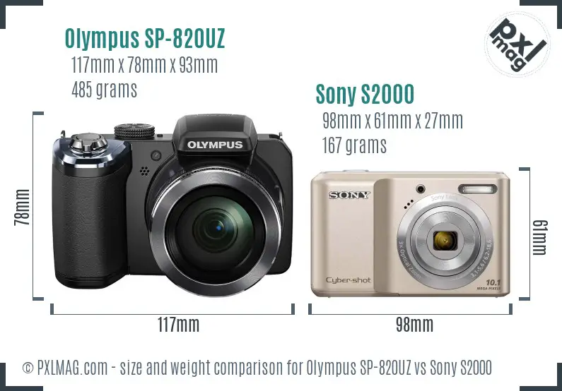 Olympus SP-820UZ vs Sony S2000 size comparison Olympus SP-820UZ vs Sony S2000 size comparison