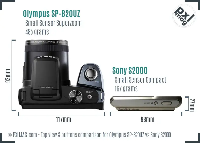 Olympus SP-820UZ vs Sony S2000 top view buttons comparison Olympus SP-820UZ vs Sony S2000 top view buttons comparison