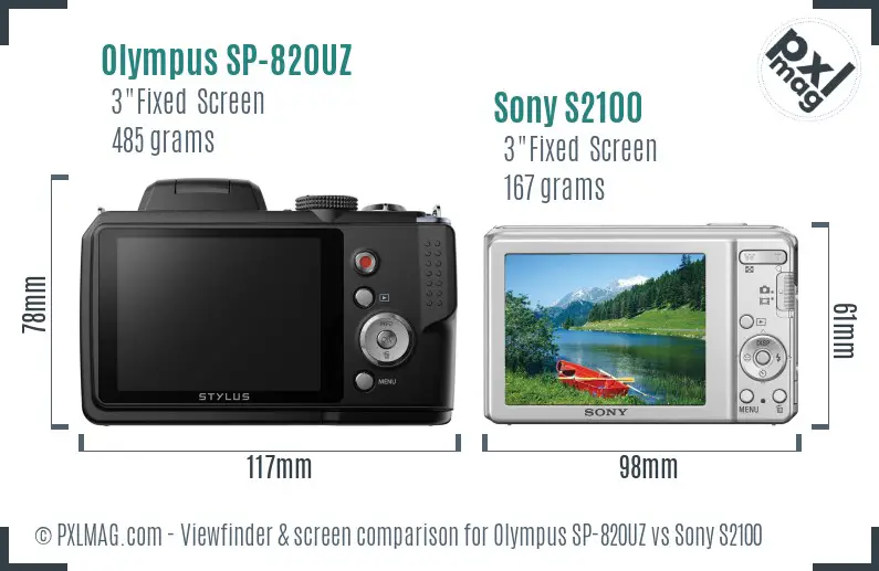 Olympus SP-820UZ vs Sony S2100 Screen and Viewfinder comparison Olympus SP-820UZ vs Sony S2100 Screen and Viewfinder comparison