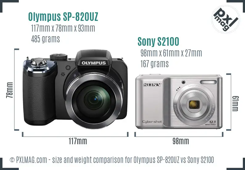 Olympus SP-820UZ vs Sony S2100 size comparison Olympus SP-820UZ vs Sony S2100 size comparison