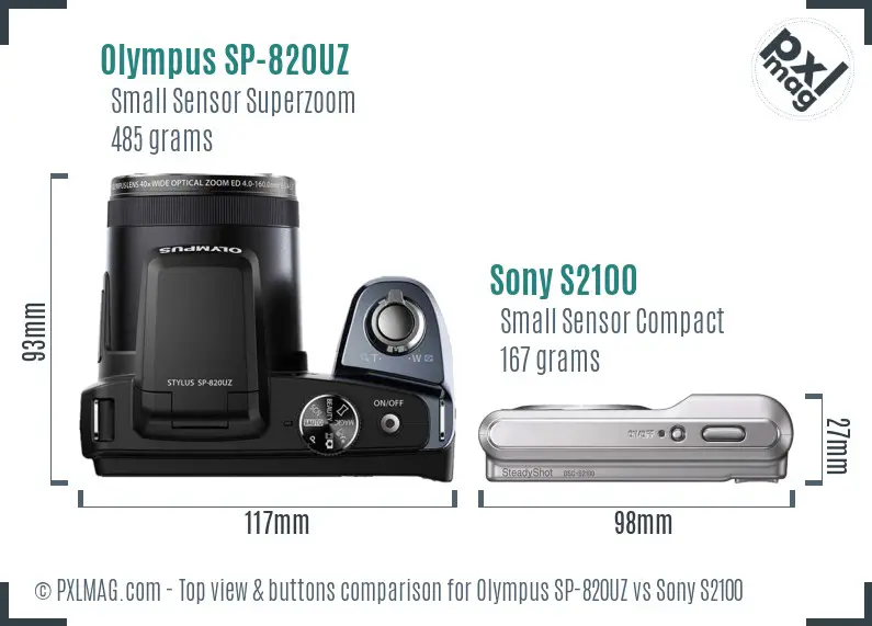 Olympus SP-820UZ vs Sony S2100 top view buttons comparison Olympus SP-820UZ vs Sony S2100 top view buttons comparison