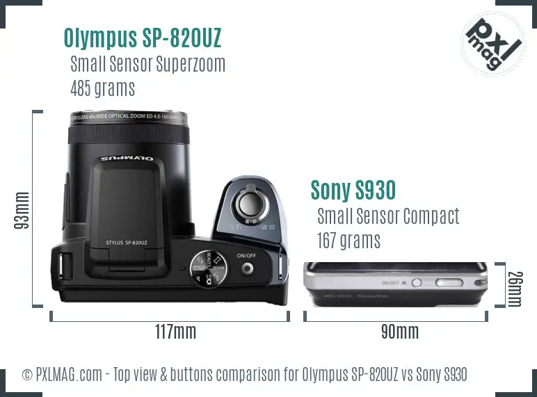 Olympus SP-820UZ vs Sony S930 top view buttons comparison Olympus SP-820UZ vs Sony S930 top view buttons comparison