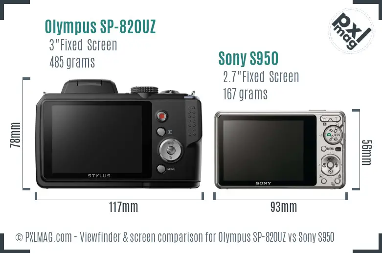 Olympus SP-820UZ vs Sony S950 Screen and Viewfinder comparison
