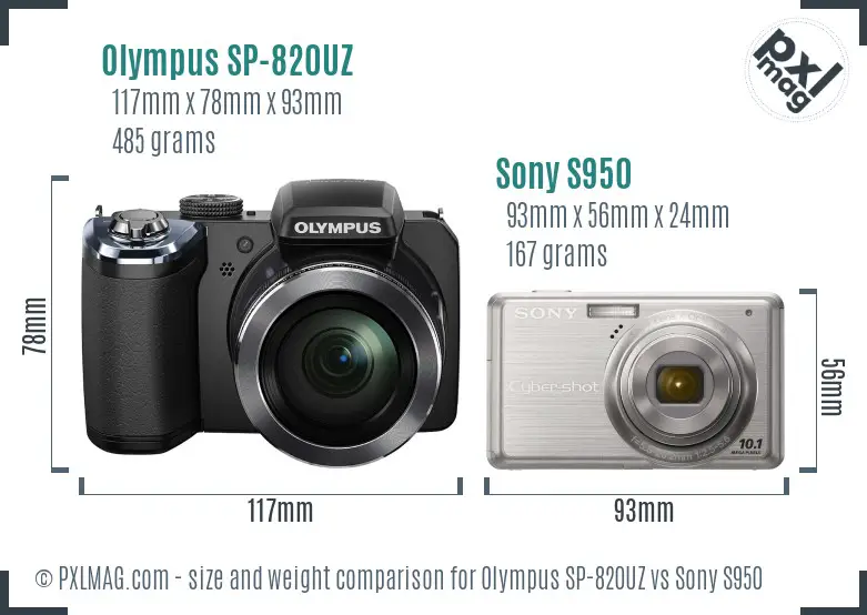 Olympus SP-820UZ vs Sony S950 size comparison