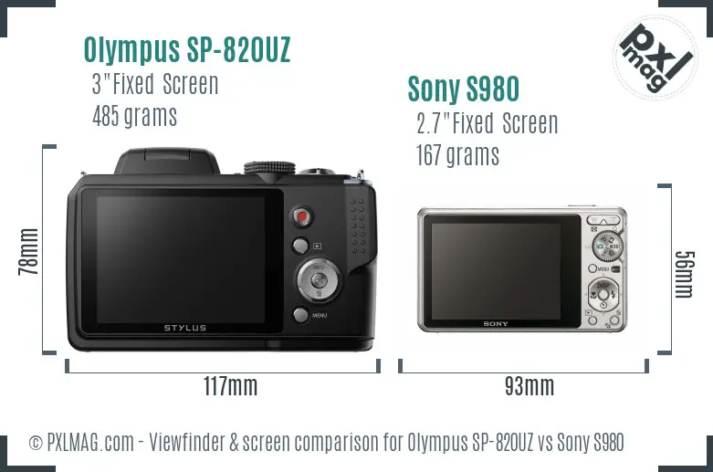 Olympus SP-820UZ vs Sony S980 Screen and Viewfinder comparison