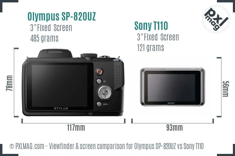 Olympus SP-820UZ vs Sony T110 Screen and Viewfinder comparison Olympus SP-820UZ vs Sony T110 Screen and Viewfinder comparison