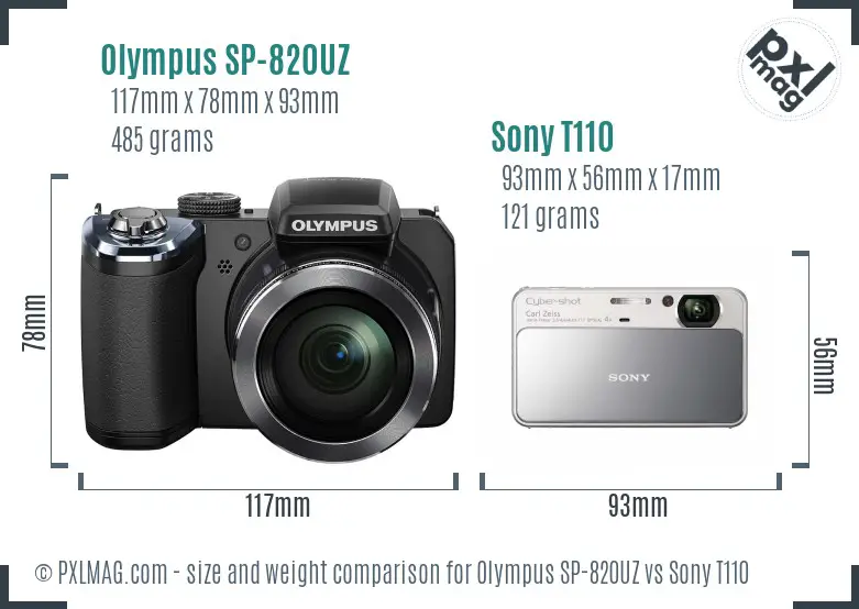 Olympus SP-820UZ vs Sony T110 size comparison Olympus SP-820UZ vs Sony T110 size comparison