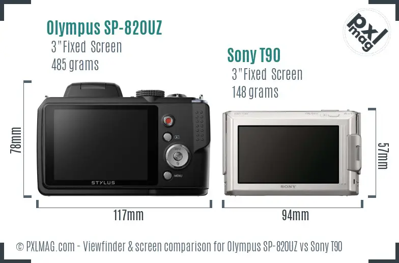 Olympus SP-820UZ vs Sony T90 Screen and Viewfinder comparison