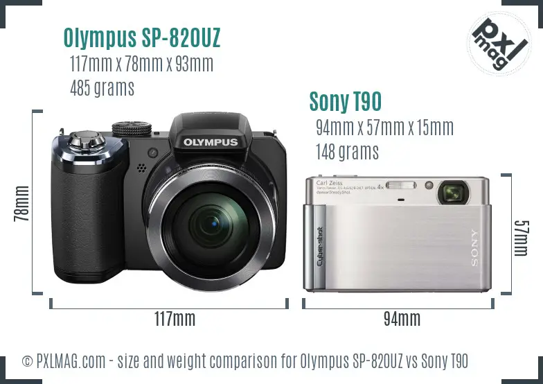 Olympus SP-820UZ vs Sony T90 size comparison