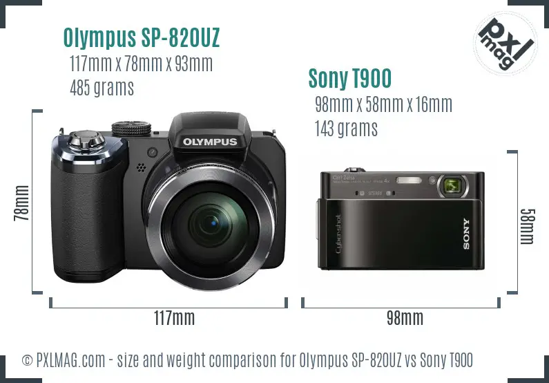 Olympus SP-820UZ vs Sony T900 size comparison
