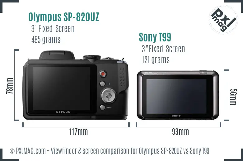 Olympus SP-820UZ vs Sony T99 Screen and Viewfinder comparison
