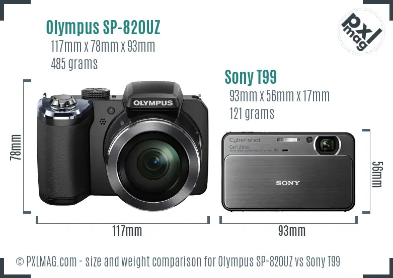 Olympus SP-820UZ vs Sony T99 size comparison