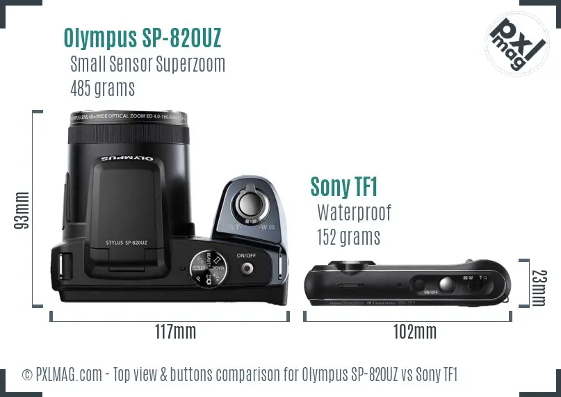 Olympus SP-820UZ vs Sony TF1 top view buttons comparison