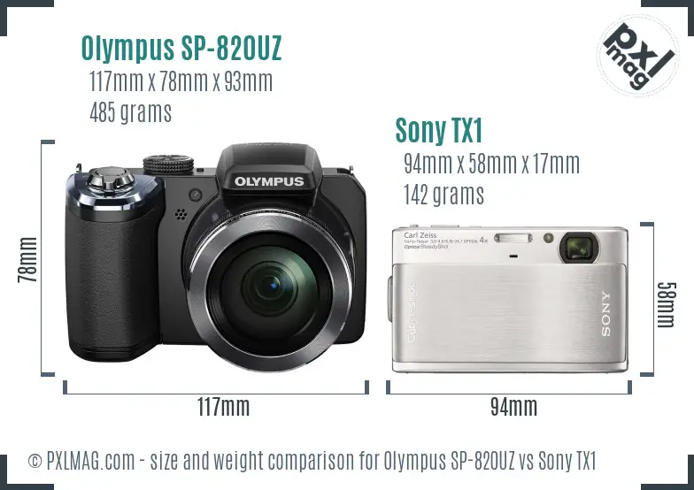 Olympus SP-820UZ vs Sony TX1 size comparison Olympus SP-820UZ vs Sony TX1 size comparison