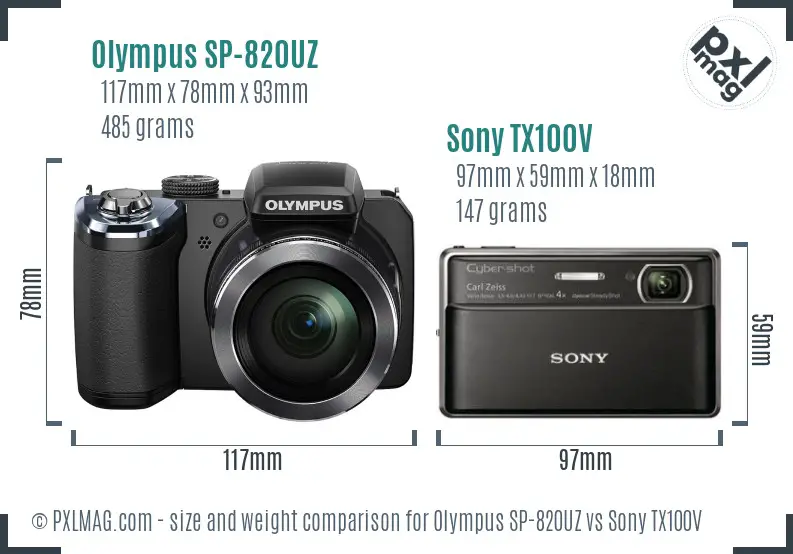 Olympus SP-820UZ vs Sony TX100V size comparison Olympus SP-820UZ vs Sony TX100V size comparison