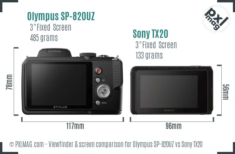 Olympus SP-820UZ vs Sony TX20 Screen and Viewfinder comparison