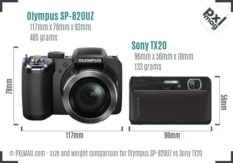 Olympus SP-820UZ vs Sony TX20 size comparison