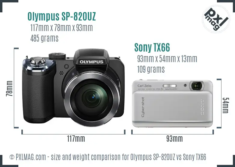 Olympus SP-820UZ vs Sony TX66 size comparison Olympus SP-820UZ vs Sony TX66 size comparison