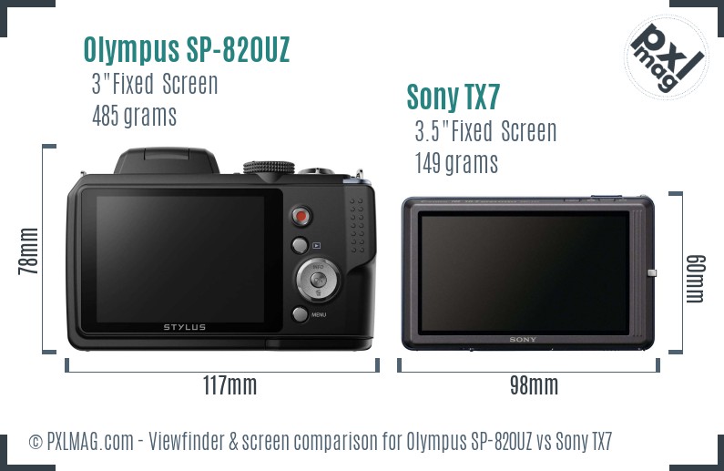Olympus SP-820UZ vs Sony TX7 Screen and Viewfinder comparison