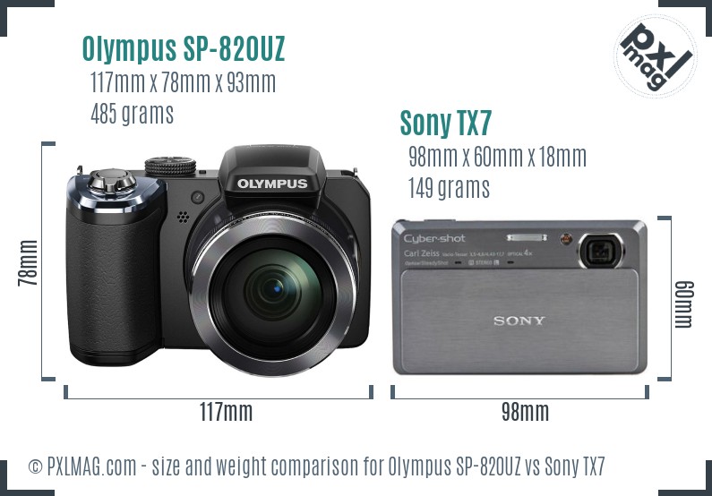 Olympus SP-820UZ vs Sony TX7 size comparison
