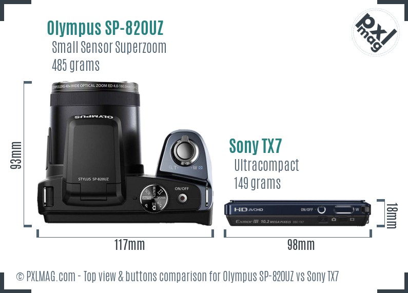 Olympus SP-820UZ vs Sony TX7 top view buttons comparison