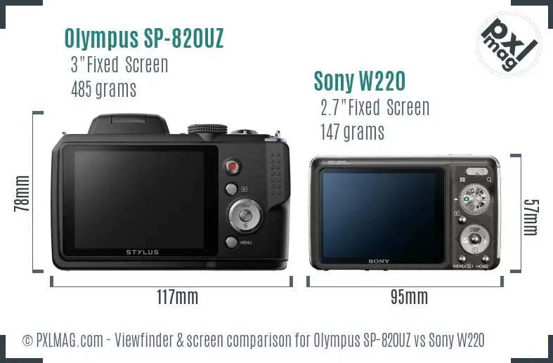 Olympus SP-820UZ vs Sony W220 Screen and Viewfinder comparison Olympus SP-820UZ vs Sony W220 Screen and Viewfinder comparison