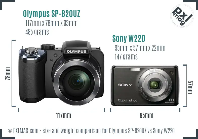 Olympus SP-820UZ vs Sony W220 size comparison Olympus SP-820UZ vs Sony W220 size comparison