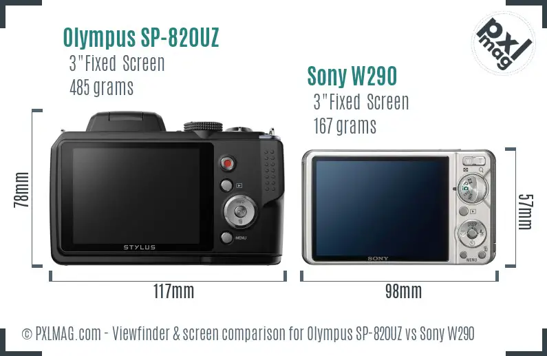 Olympus SP-820UZ vs Sony W290 Screen and Viewfinder comparison