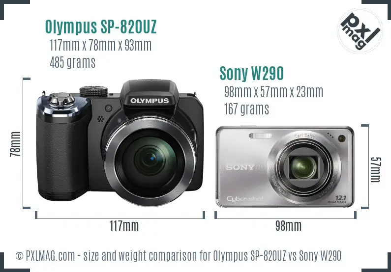 Olympus SP-820UZ vs Sony W290 size comparison