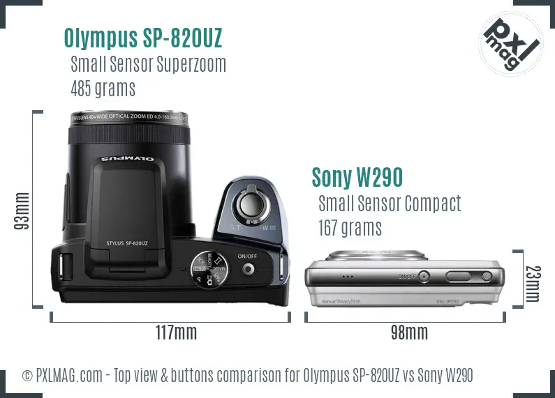 Olympus SP-820UZ vs Sony W290 top view buttons comparison