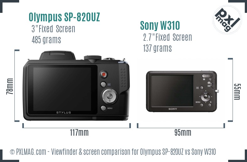 Olympus SP-820UZ vs Sony W310 Screen and Viewfinder comparison