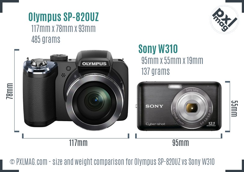 Olympus SP-820UZ vs Sony W310 size comparison