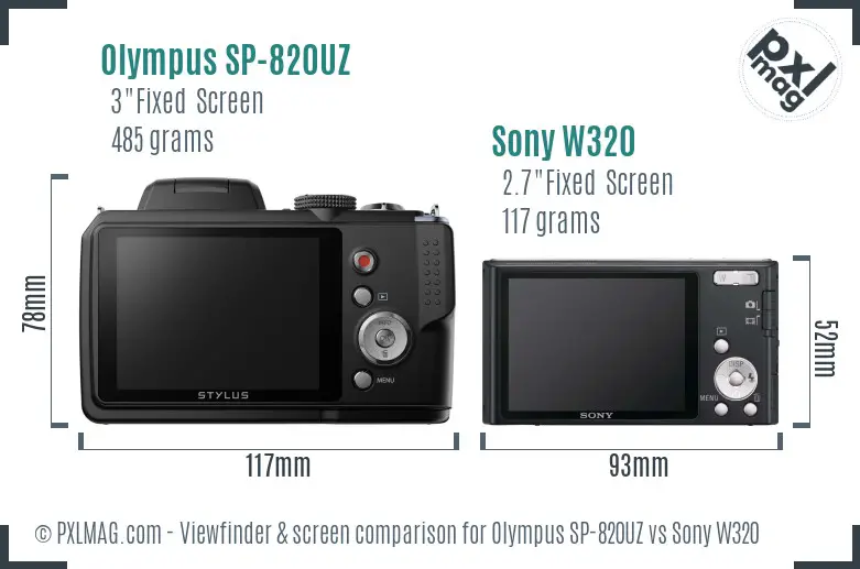 Olympus SP-820UZ vs Sony W320 Screen and Viewfinder comparison