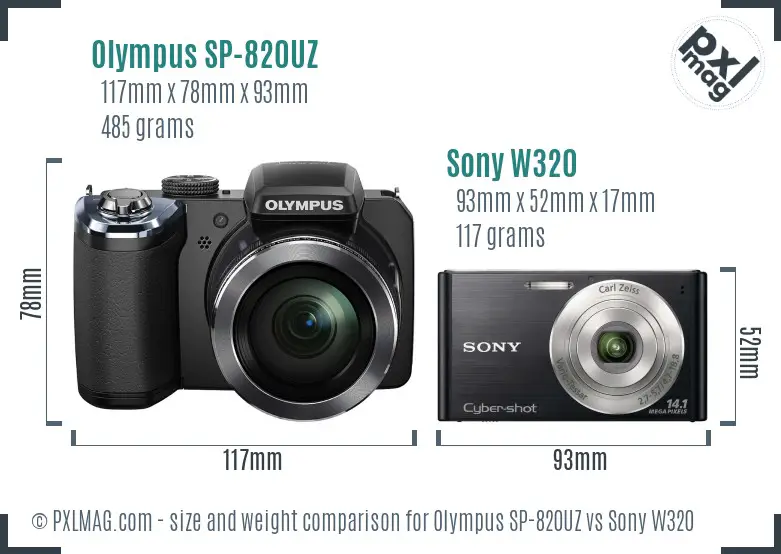 Olympus SP-820UZ vs Sony W320 size comparison Olympus SP-820UZ vs Sony W320 size comparison