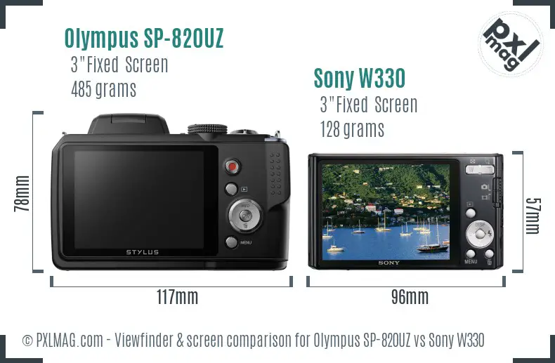 Olympus SP-820UZ vs Sony W330 Screen and Viewfinder comparison