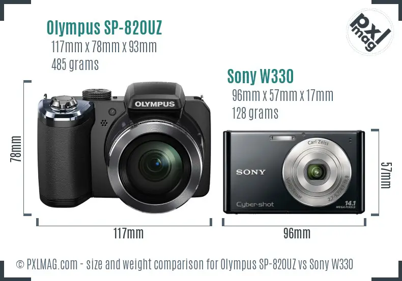 Olympus SP-820UZ vs Sony W330 size comparison