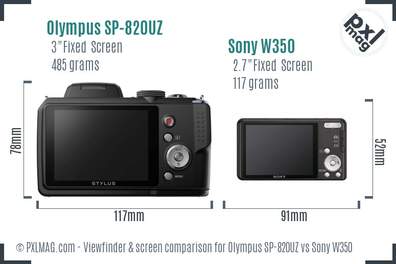 Olympus SP-820UZ vs Sony W350 Screen and Viewfinder comparison