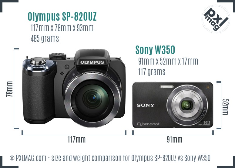 Olympus SP-820UZ vs Sony W350 size comparison