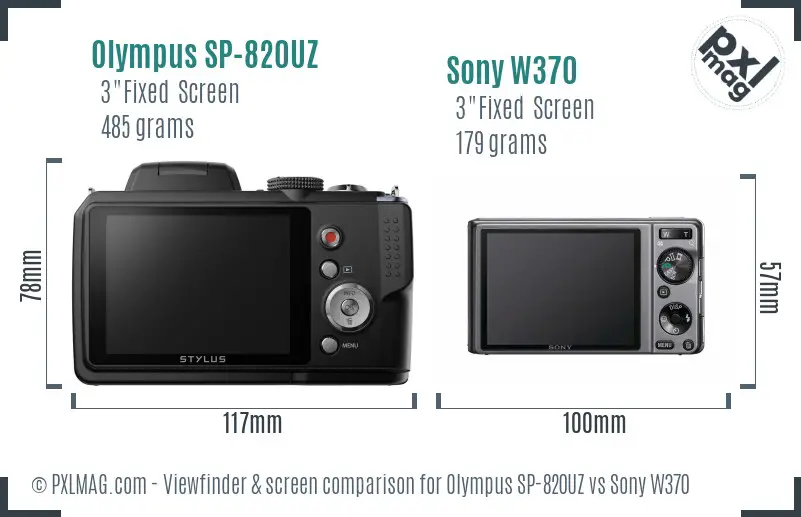 Olympus SP-820UZ vs Sony W370 Screen and Viewfinder comparison