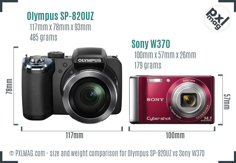 Olympus SP-820UZ vs Sony W370 size comparison